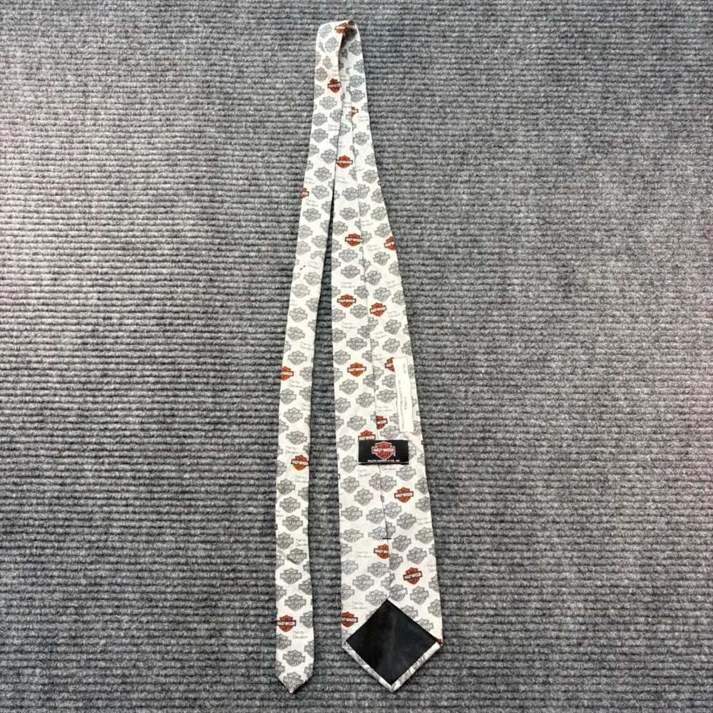 Harley Davidson Silk Tie Mens Grey Orange Bar & Shield Logo Ralph Marlin 2005